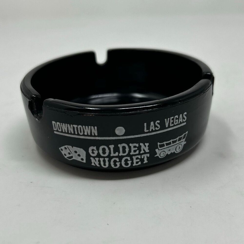 Vtg Golden Nugget Gambling Hall Ashtray Downtown Las Vegas Casino Saloon Black
